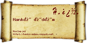 Hankó Ádám névjegykártya